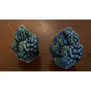 Vintage MCM Inarco Salt & Pepper Shaker Blue Fruit Bowl Topiary No Stopper